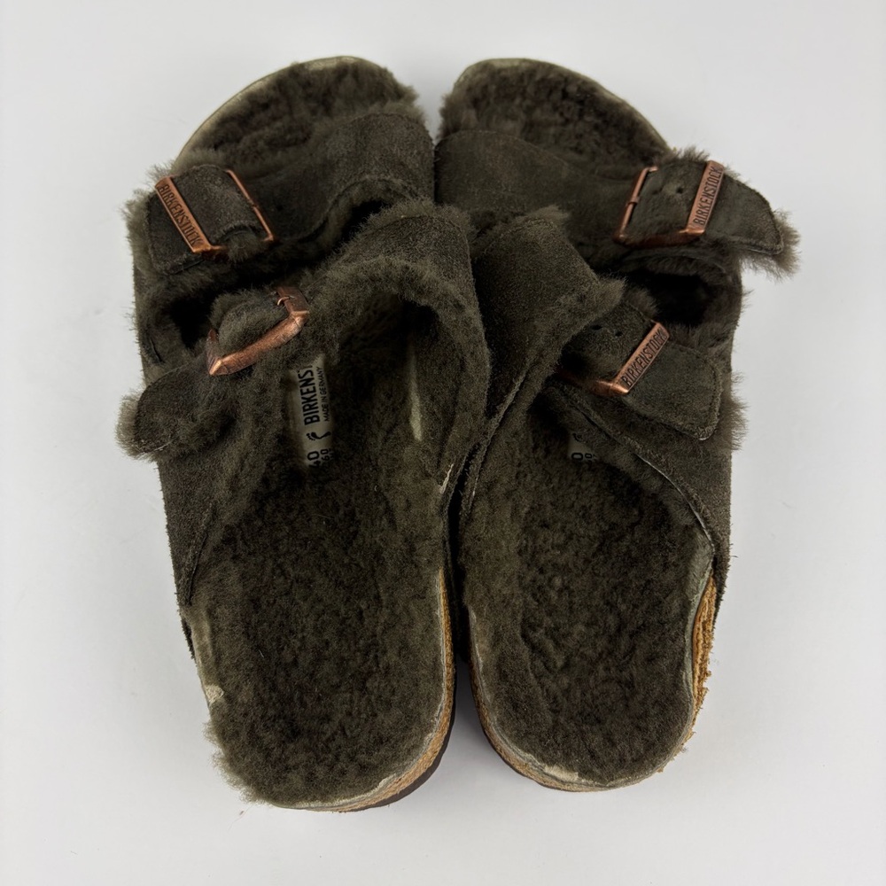 Birkenstock Shearling Fur Lined Chocolate Arizona Slide 40 - Picture 6 of 12